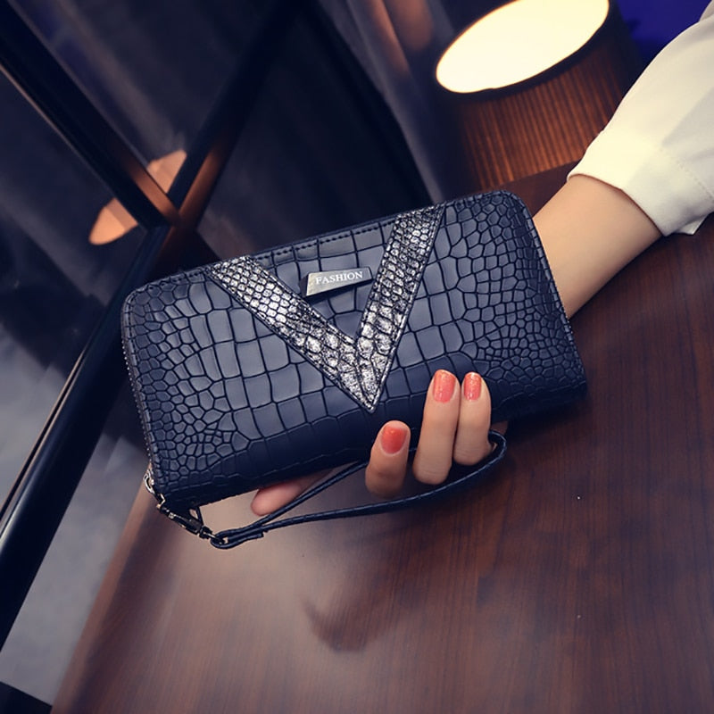 Snake Leather Stylized Long Wallet