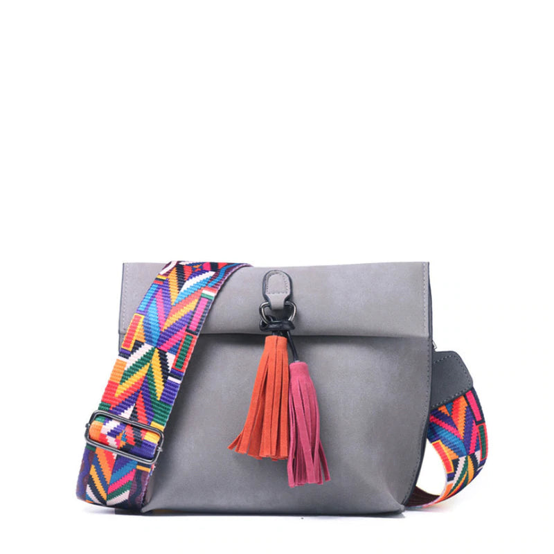 Leather Shoulder Bag with Tassels