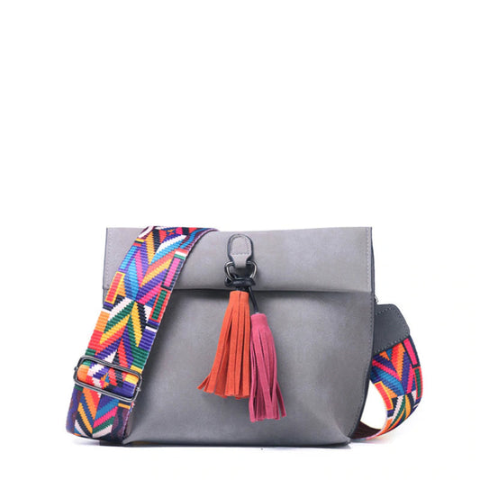Leather Shoulder Bag with Tassels
