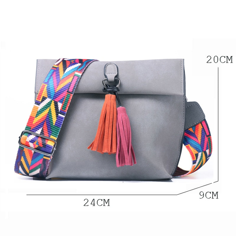 Leather Shoulder Bag with Tassels