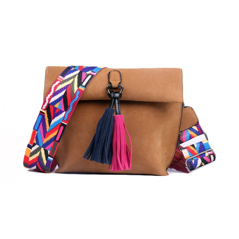Leather Shoulder Bag with Tassels