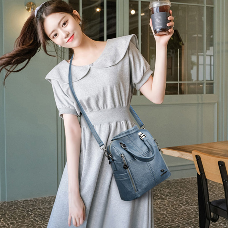 Women' Leather Shoulder Backpack