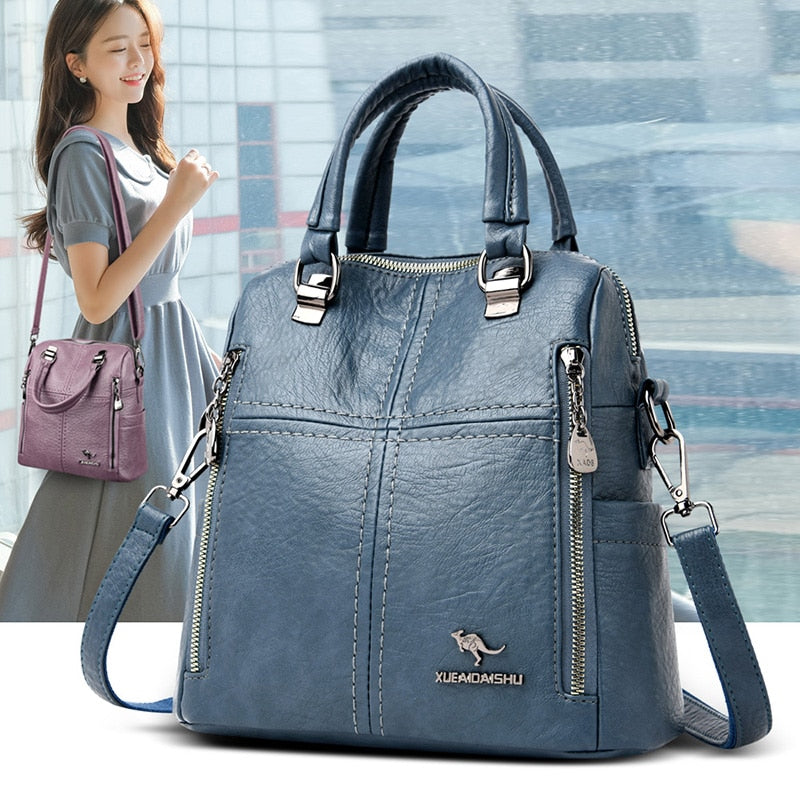 Women' Leather Shoulder Backpack