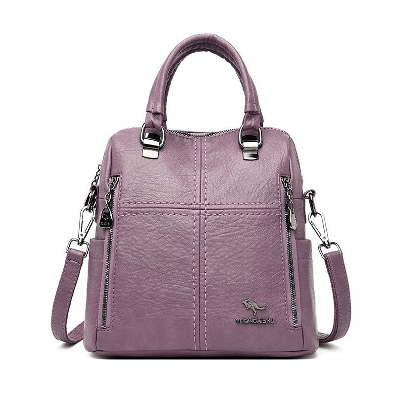 Women' Leather Shoulder Backpack