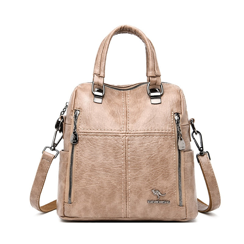 Women' Leather Shoulder Backpack