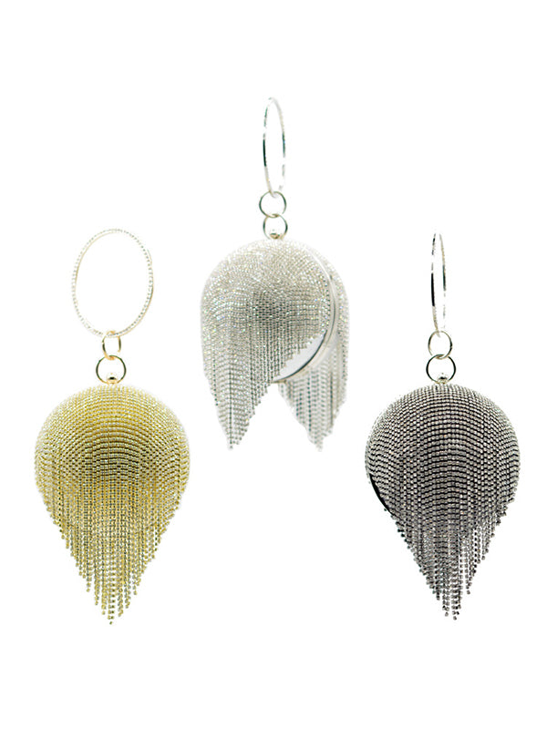 Geometric Rhine Stones Solid Color Tasseled Handbags