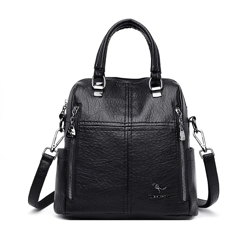 Women' Leather Shoulder Backpack