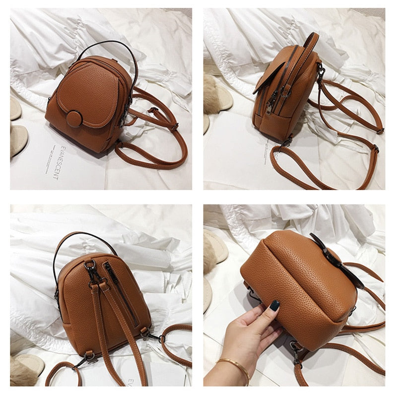 Round Buckle Eco-Leather Backpack