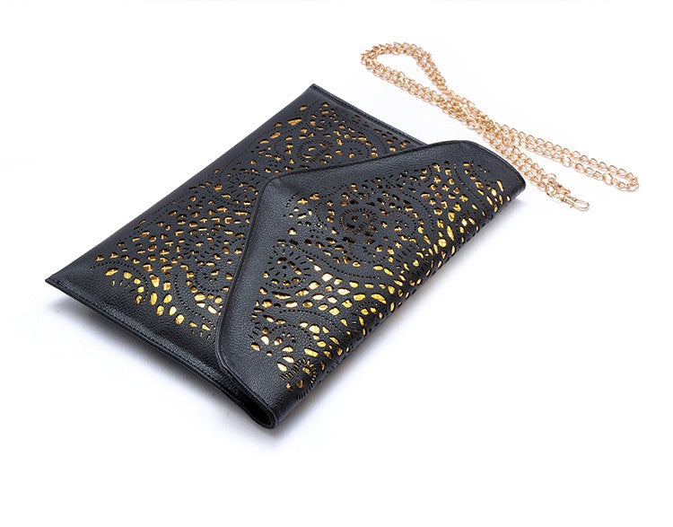 Fashion Envelope Shaped Leather Clutch Bag with Chain