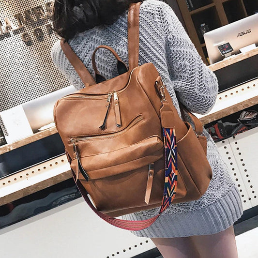 Eco-Leather Backpack with Ethnic Style Strap