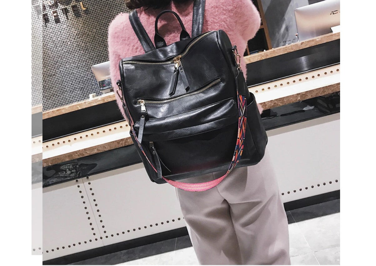 Eco-Leather Backpack with Ethnic Style Strap