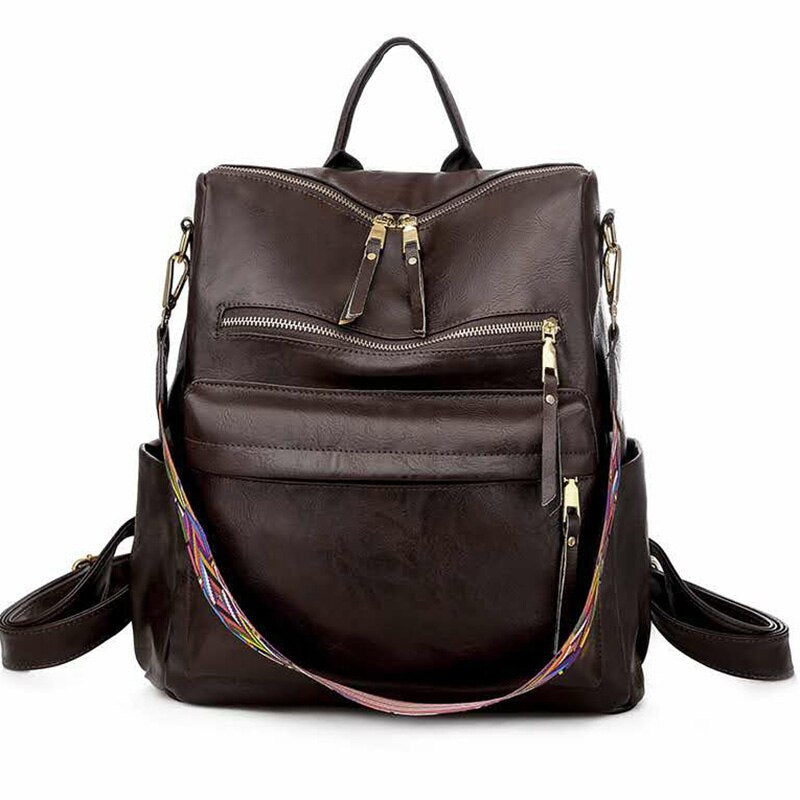Eco-Leather Backpack with Ethnic Style Strap
