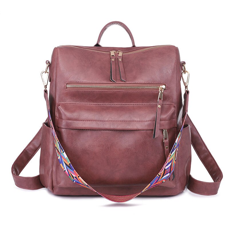 Eco-Leather Backpack with Ethnic Style Strap