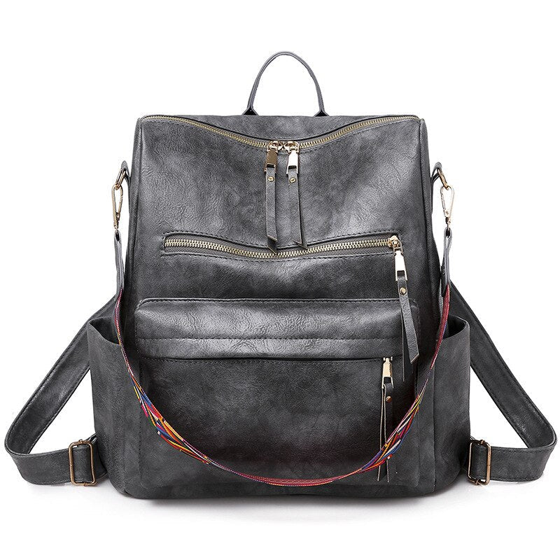 Eco-Leather Backpack with Ethnic Style Strap