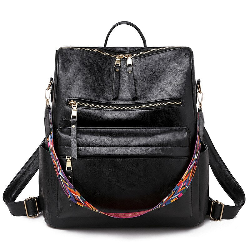Eco-Leather Backpack with Ethnic Style Strap