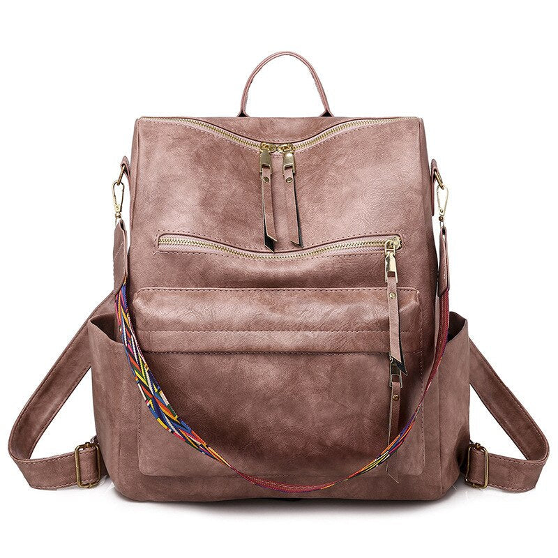 Eco-Leather Backpack with Ethnic Style Strap