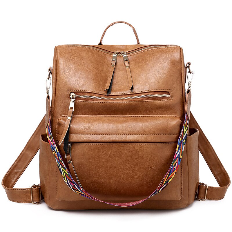 Eco-Leather Backpack with Ethnic Style Strap