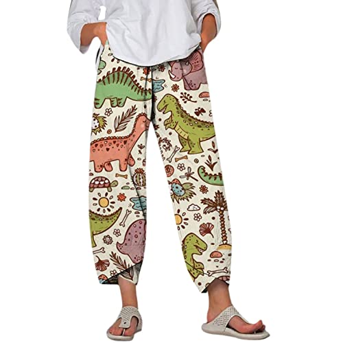 Capri Dandelion Pants for Summer Beach Elastic Waist Cropped Pants