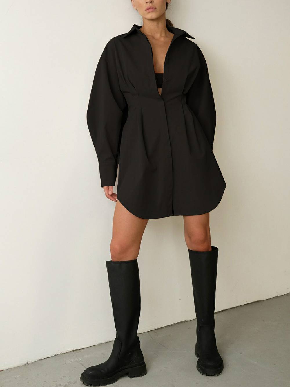 Casual Elegant Solid Patchwork Turndown Collar Shirt  Dresses