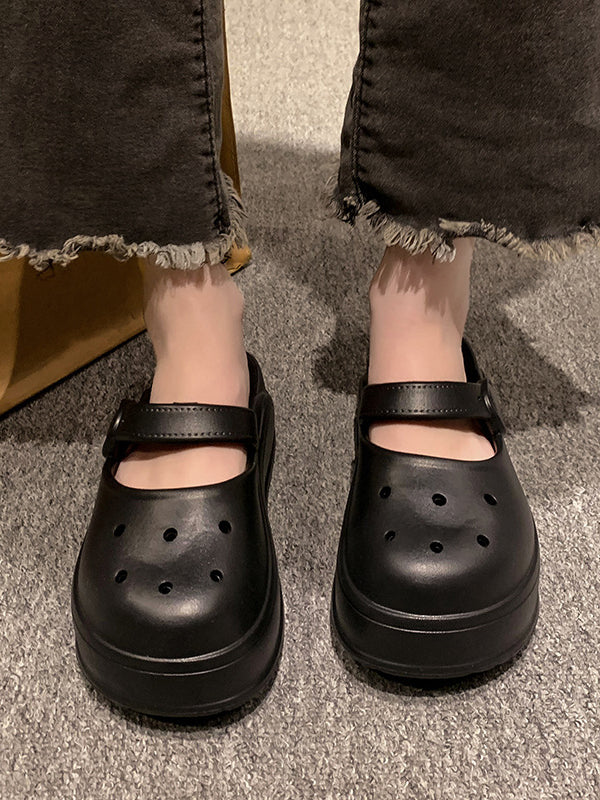 Hollow Round-Toe Solid Color Slippers Sandals