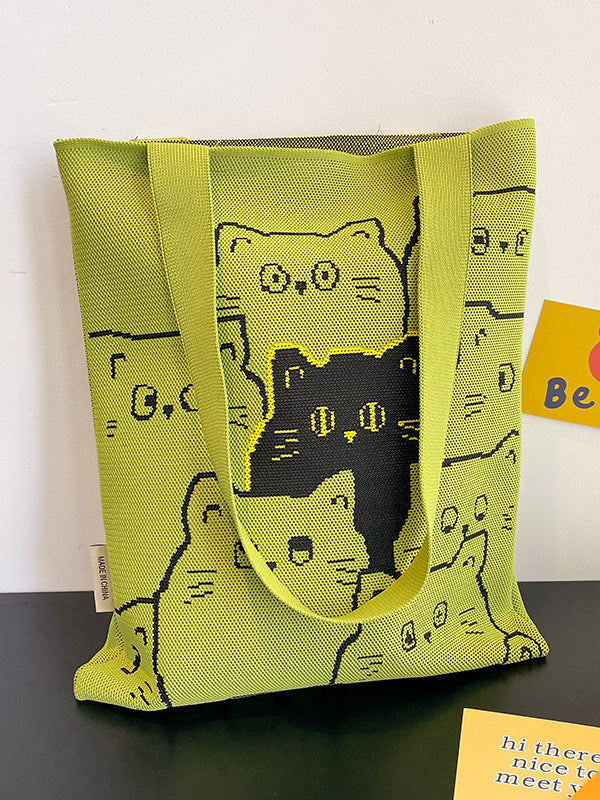 Contrast Color Split-Joint Woven Handbag Bags