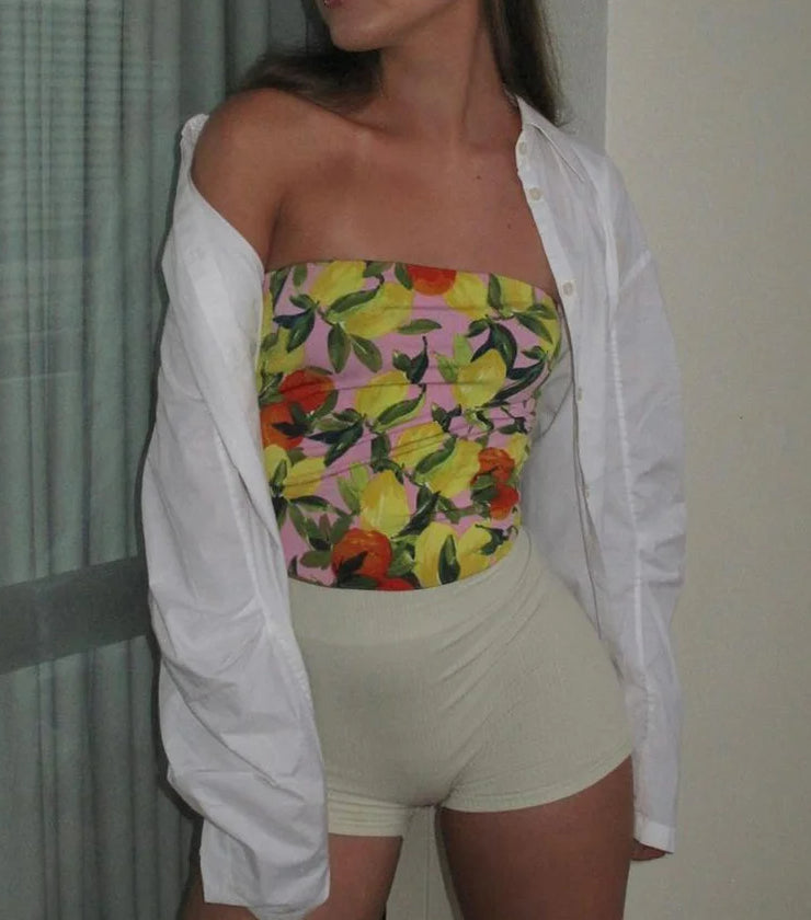 Flower Print Slim Tank Strapless