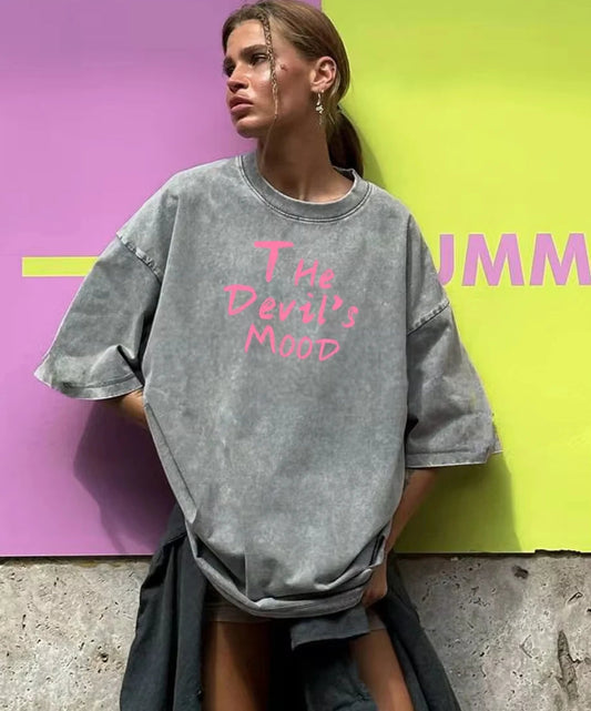 Vintage Letter Washed Cotton T-shirt