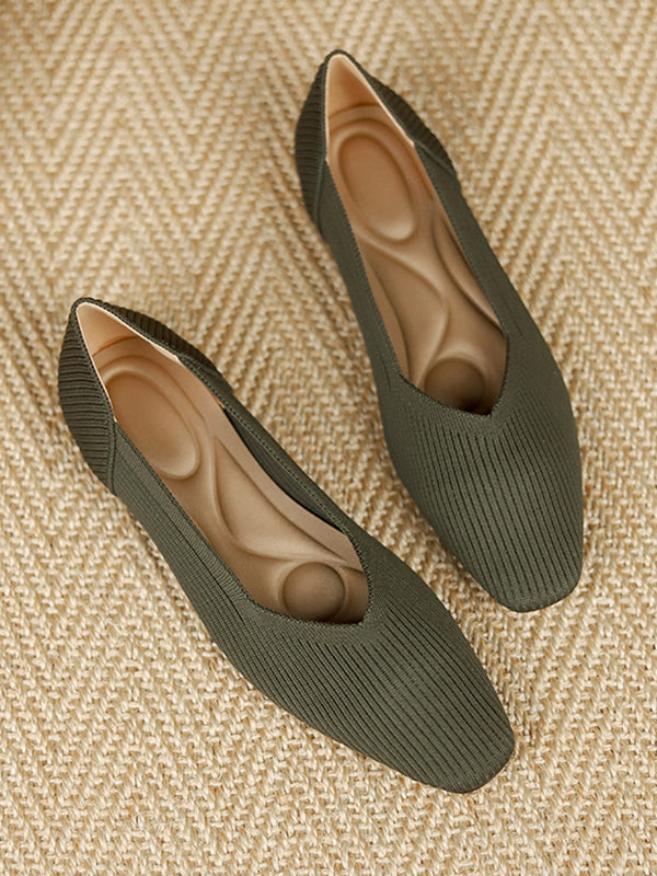 Solid Color Square-Toe Shoes Flats