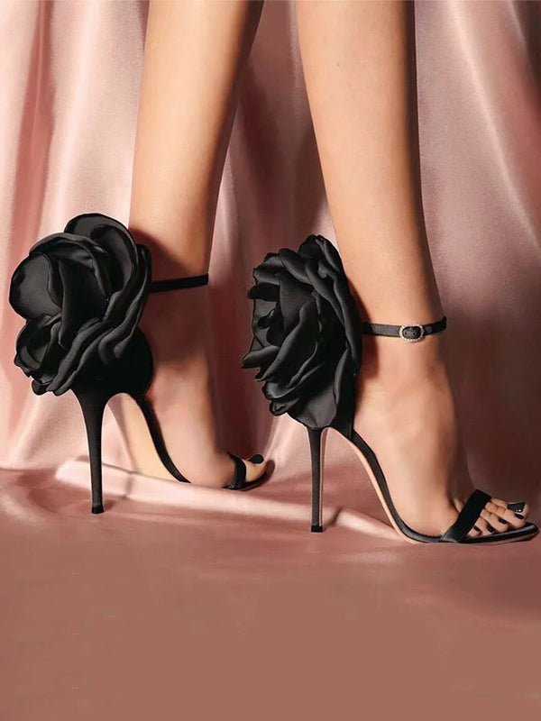 Buckle Three-Dimensional Flower Stilettos Pumps Sandals
