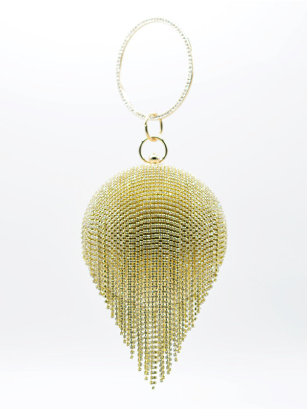 Geometric Rhine Stones Solid Color Tasseled Handbags