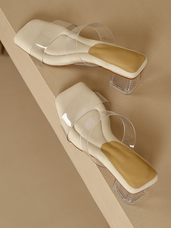 Open Toe Split-Joint Square-Toe Transparent Slippers Pumps Sandals