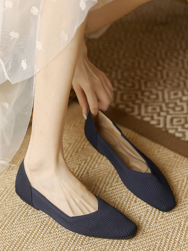 Solid Color Square-Toe Shoes Flats
