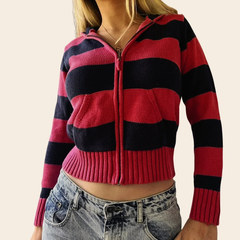 Vintage Stripe Knit Slim Hoodie
