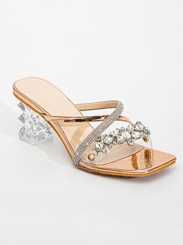Rhine Stones Chunky Shoes Pumps Sandals