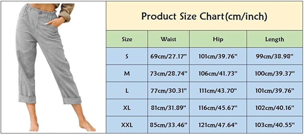 Linen Buttons Cropped Pants High Elastic Waist Stretch Capris Casual Work Crop Pants