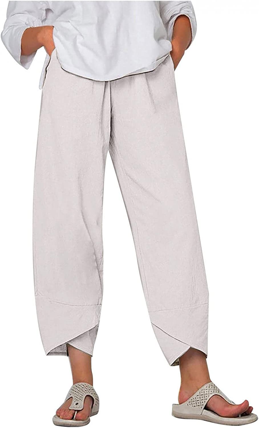 Capri Dandelion Pants for Summer Beach Elastic Waist Cropped Pants