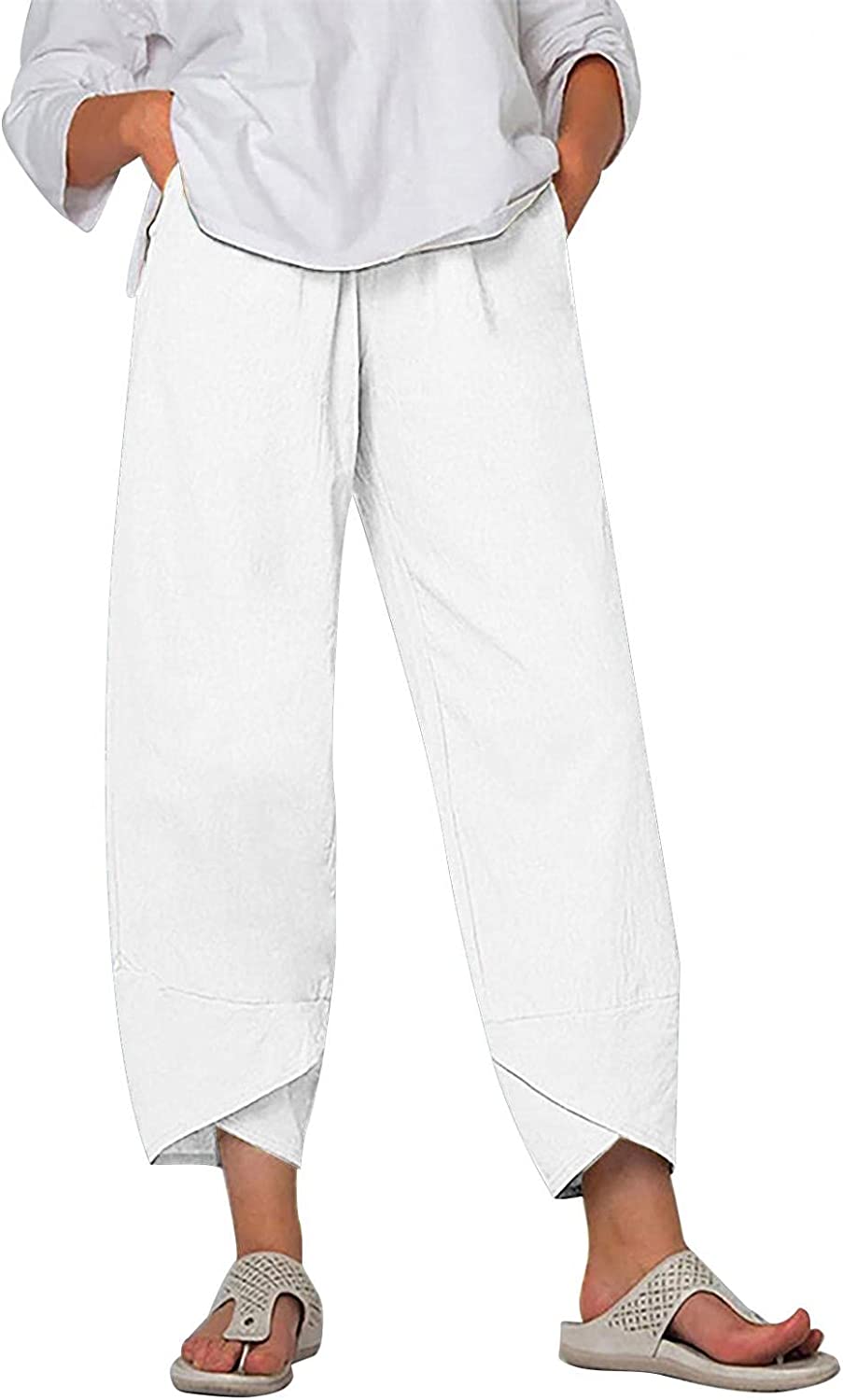 Capri Dandelion Pants for Summer Beach Elastic Waist Cropped Pants