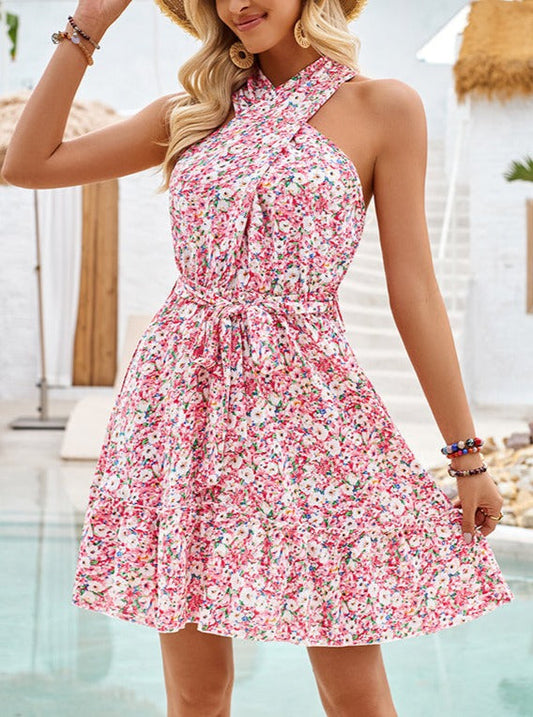 Floral Print Tie Waist Casual Dress