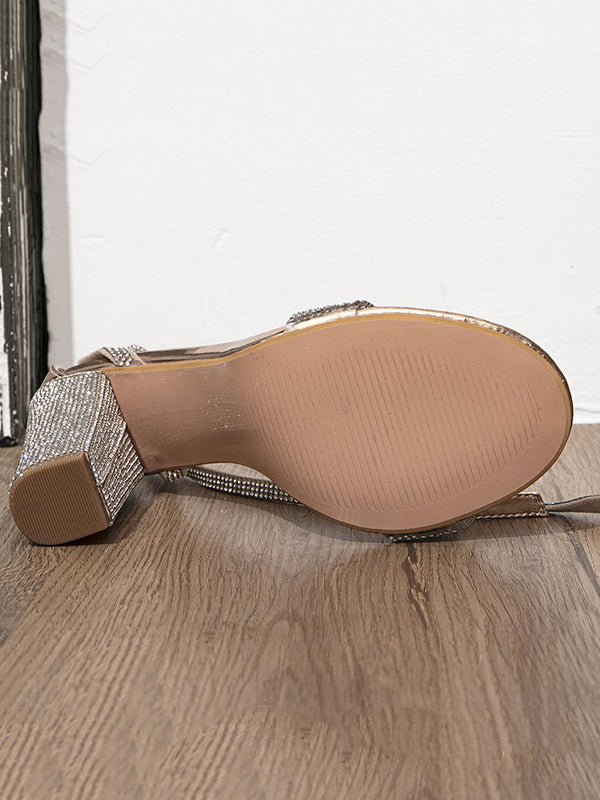 Rhine Stones Round-Toe Chunky Shoes Sandals Pumps