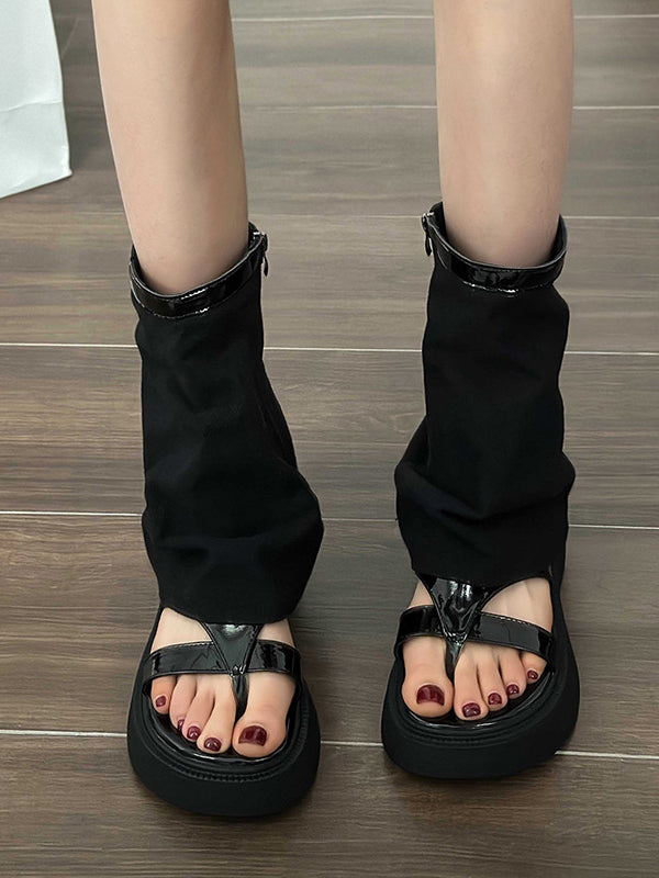 Hollow Split-Joint Split-Toe Zipper Boots Platform Shoes Sandals