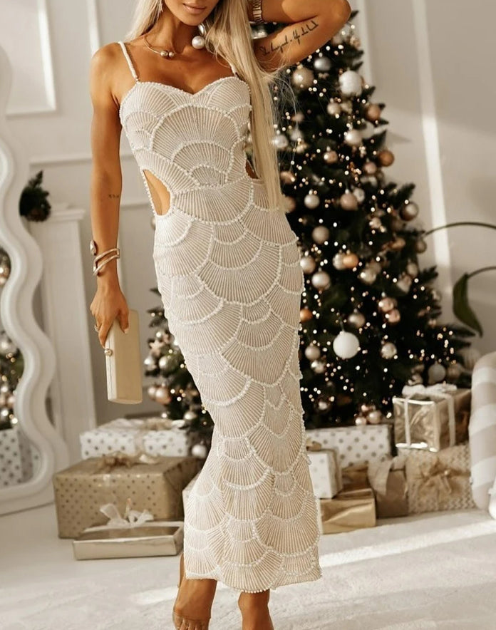 Sequins Beaded Cut-Out Midi Dress