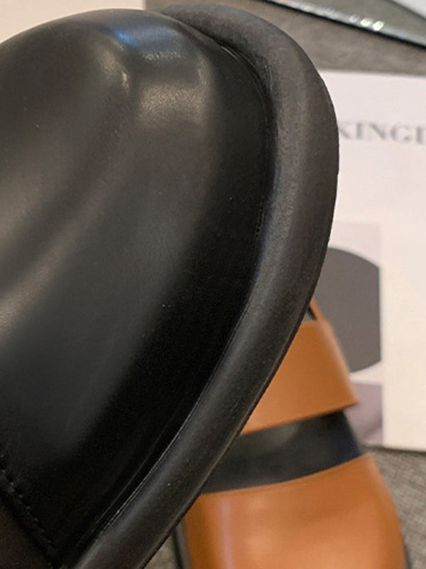 Belt Buckle Hollow Round-Toe Split-Joint Wedges & Flatform Sandals