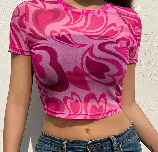 Mesh Short Sleeve Sheer Top