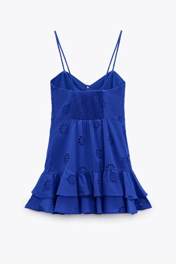 Azure Elegance Eyelet Mini Dress
