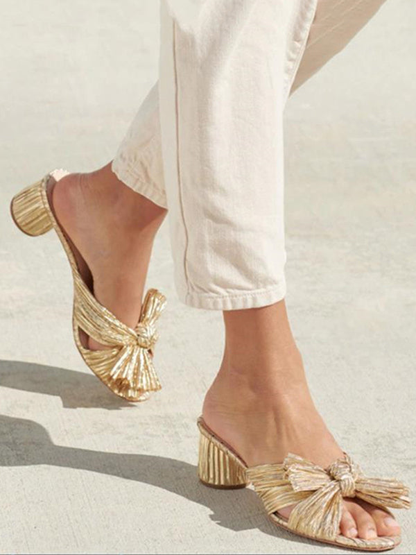 Hollow Peep Toe Pleated Shiny Slippers Pumps Sandals