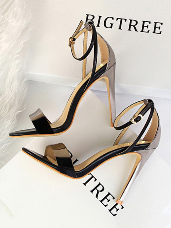 Belt Buckle Open Toe Shiny Split-Joint Sandals Pumps Sandals