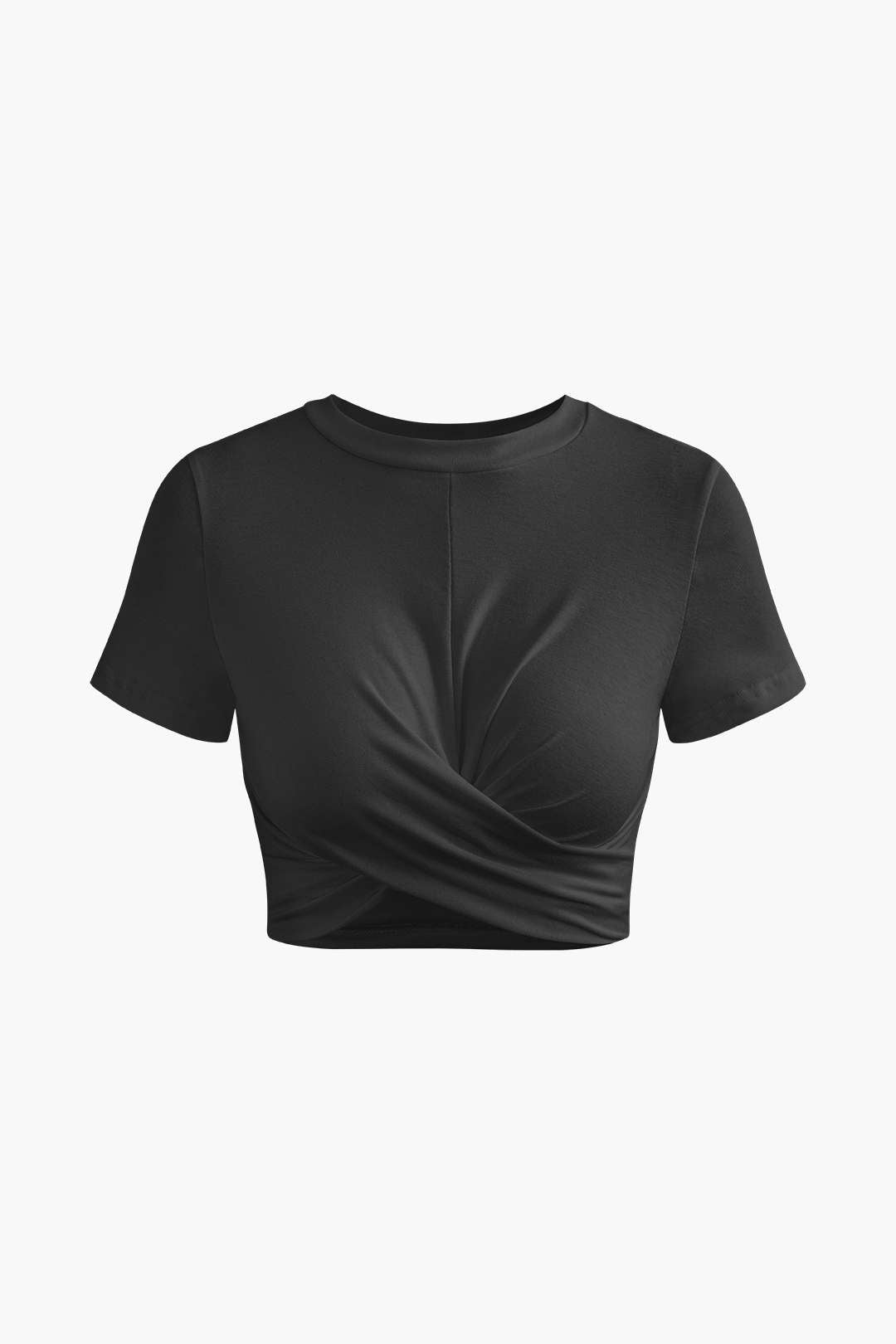 Solid Color Retro Twist Hem Rib Knit Crop Top