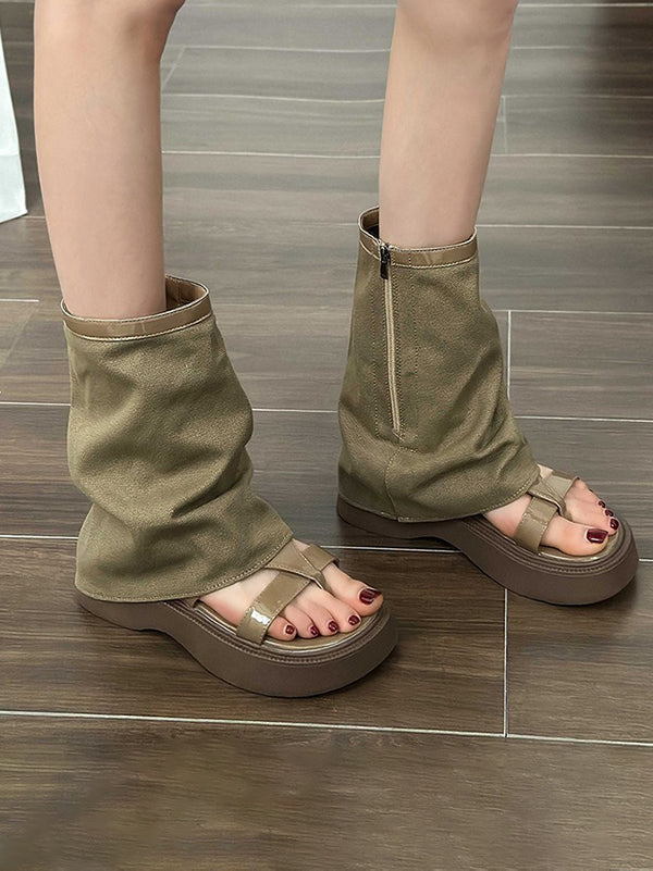 Hollow Split-Joint Split-Toe Zipper Sandals Platform Shoes Boots
