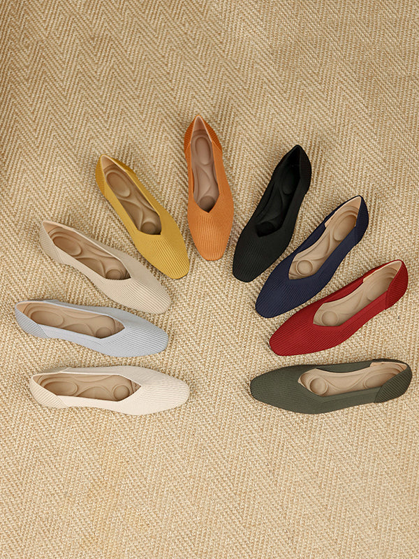Solid Color Square-Toe Shoes Flats