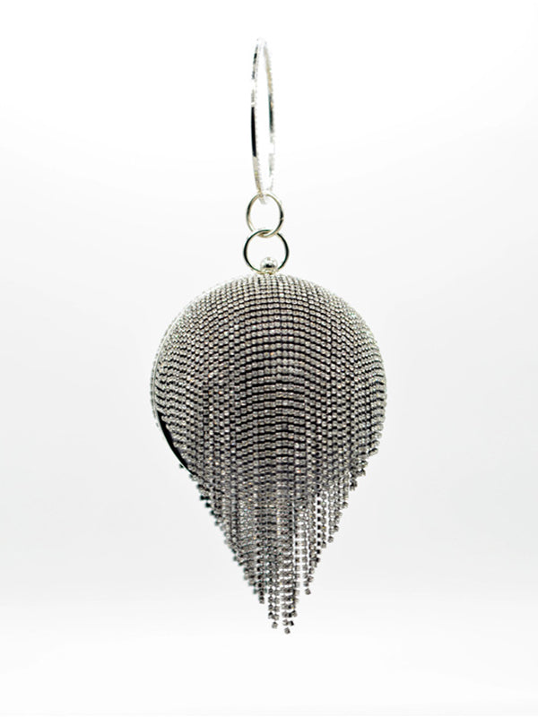 Geometric Rhine Stones Solid Color Tasseled Handbags